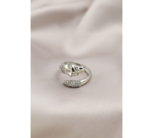 Gümüş Renkli Metal Kaplan Model Zirkon Taşlı Kadın Yüzük - TJ-BYK2209