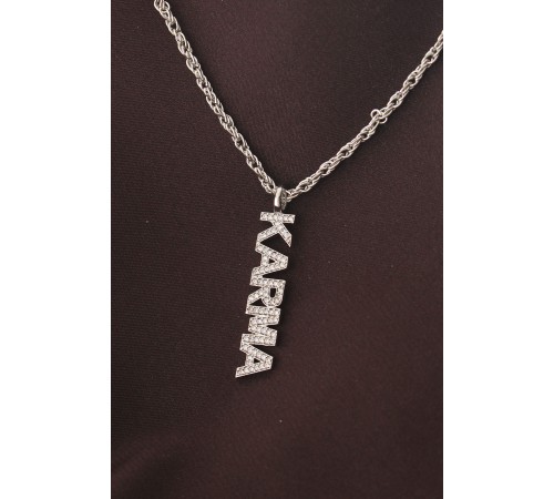 Gümüş Renkli Zirkon Taşlı Karma Yazılı Kolye - TJ-BKO6192