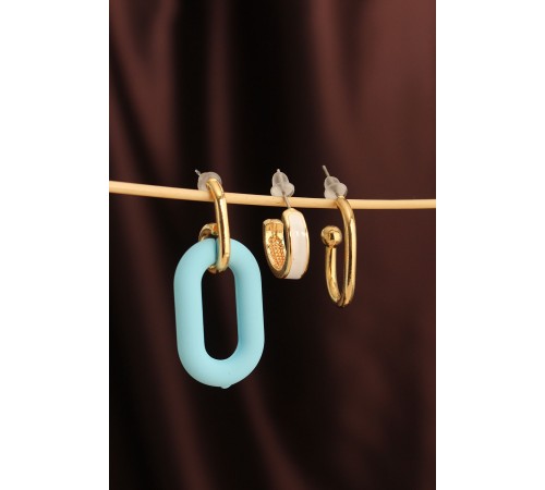 Mavi Renk Uzun Oval Halka Küpe Seti - TJ-BKP6289