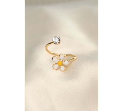 Papatya Tasarımlı Zirkon Taşlı Ayarlanabilir Yüzük - TJ-BYK2231