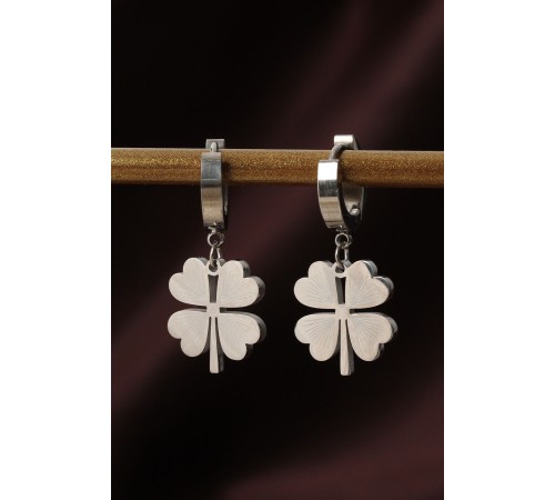 316L Çelik Gümüş Renk Yonca Küpe - TJ-BKP6328