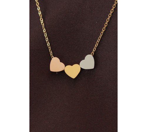 Çelik 3 Renkli Minimal 3lü Kalp Kolye - TJ-BKO6292