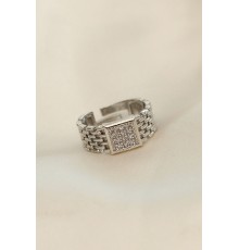 Ayarlamalı Gümüş Renk Kare Zirkon Taşlı Yüzük - TJ-BYK2284