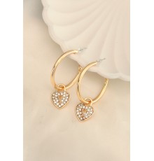 Gold Renk Zirkon Taşlı Kalp Figürlü Halka Küpe - TJ-BKP6363