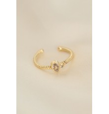 Ayarlamalı Altın Renk Zirkon Taşlı Damla Detay Yüzük - TJ-BYK2316