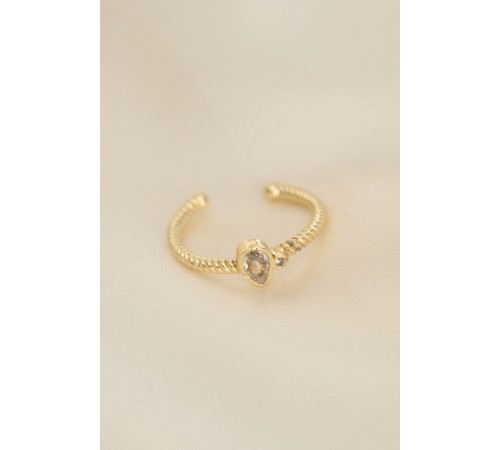 Ayarlamalı Altın Renk Zirkon Taşlı Damla Detay Yüzük - TJ-BYK2316
