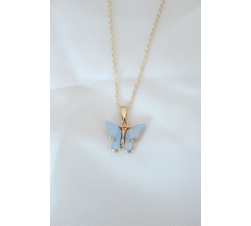 Gold Renk Kaplama Buz Mavisi Renk Sedefli Kolye - TJ-BKO6438