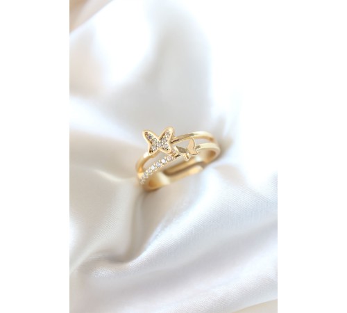 Zirkon Taşlı Altın Kaplama Kadın Yüzük - TJ-BYK2321