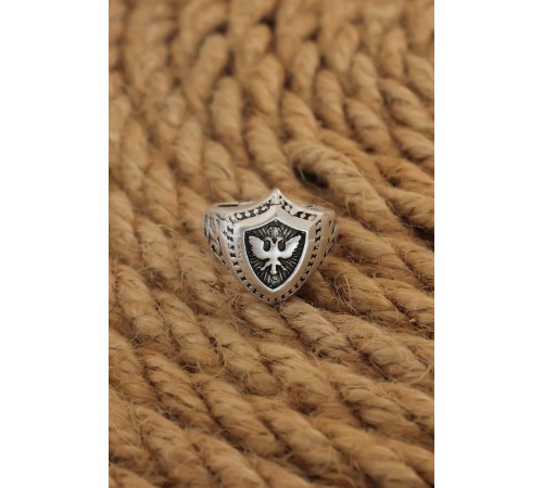 Antik Gümüş Renk Selçuklu Kartalı Ayarlanabilir Erkek Yüzük - TJ-EY583