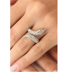 Gümüş Renk Zirkon Taşlı Ayarlanabilir Kadın Yılan Yüzük - TJ-BYK2401