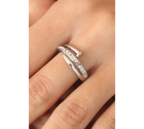 Gümüş Renk Taşlı Çivi Ayarlanabilir Kadın Yüzük - TJ-BYK2407