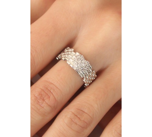 Gümüş Renk Zirkon Taşlı Kalpli Ayarlanabilir Kadın Yüzük - TJ-BYK2412