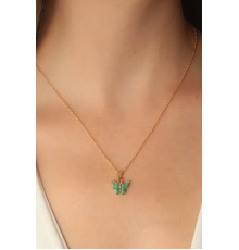 Gold Yeşil Renk Figür Kadın Kolye - TJ-BKO6815