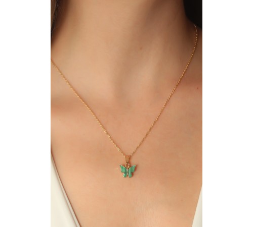 Gold Yeşil Renk Figür Kadın Kolye - TJ-BKO6815