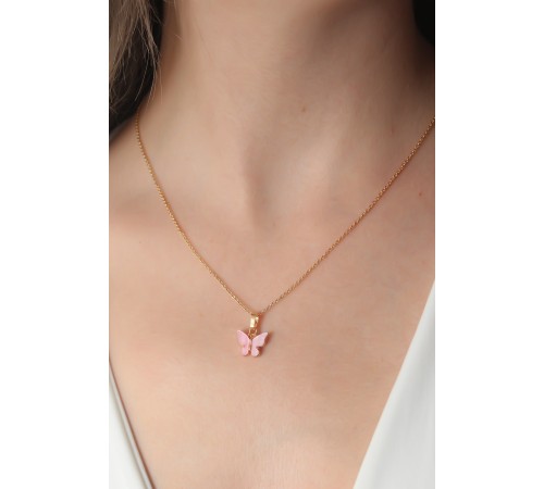 Gold Pembe Renk Figür Kadın Kolye - TJ-BKO6817