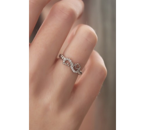 Gümüş Renk Sonsuzluk Kalp Ritmi Model Zirkon Taşlı Kadın Yüzük - TJ-BYK2420