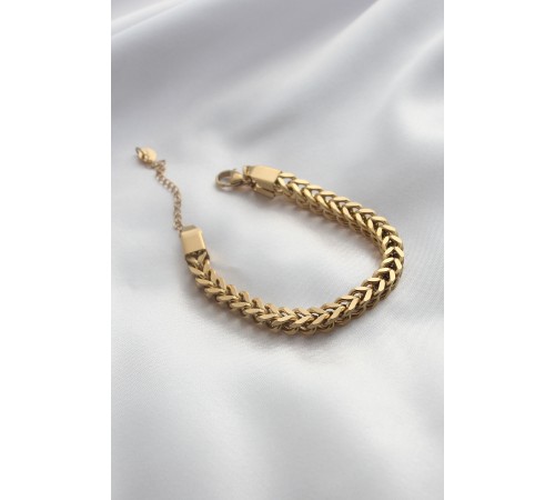 Çelik Gold Renk Kalın Zincir Model Kadın Bileklik - TJ-BB4693