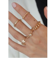 Gold Renk Sarmal Zirkon Taş Detay Kadın Yüzük Kombini - TJ-BYK2452