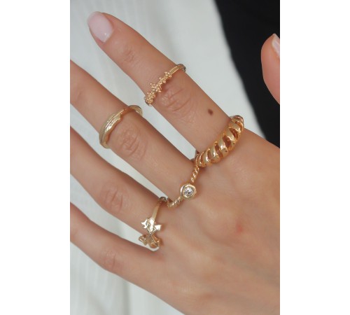 Gold Renk Sarmal Zirkon Taş Detay Kadın Yüzük Kombini - TJ-BYK2452