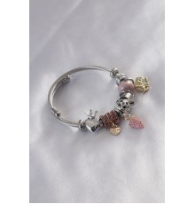 Çelik Charm Model Pembe Çilek Figür Kalp Detay Zirkon Taşlı Kadın Bileklik - TJ-BB4797