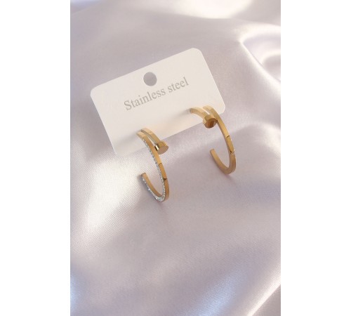 Çelik Gold Renk Zirkon Taş Detay Kadın Küpe - TJ-BKP6940