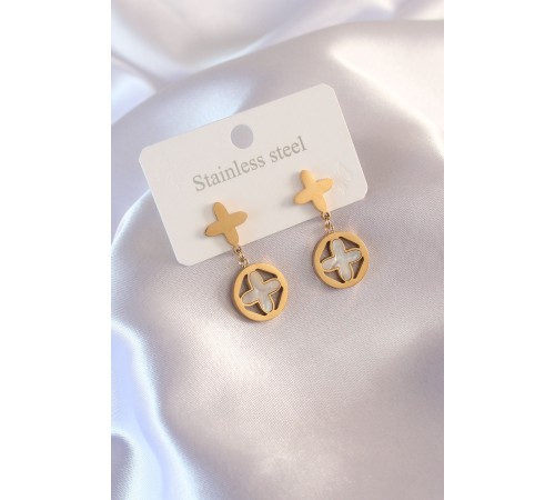 Çelik Gold Renk Yonca Model Kadın Küpe - TJ-BKP6945