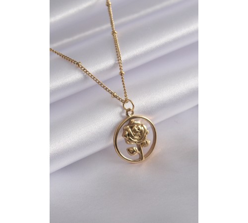 316L Çelik Gold Renk Gül Figür Kadın Kolye - TJ-BKO6986