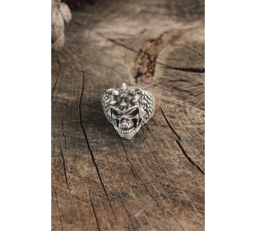 Antik Gümüş Renk Kuru Kafa Model Ayarlanabilir Erkek Bileklik - TJ-EY593