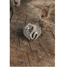 Antik Gümüş Renk Ejderha Motif Ayarlanabilir Erkek Yüzük - TJ-EY611