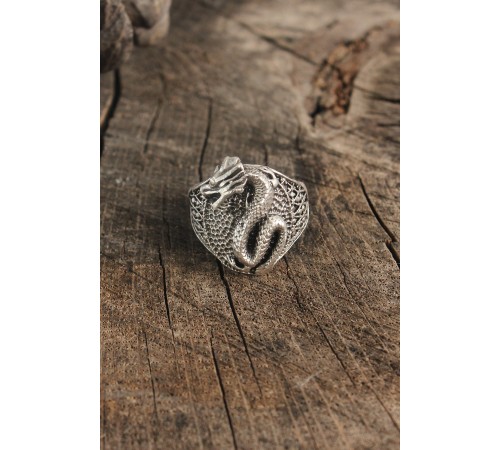 Antik Gümüş Renk Ejderha Motif Ayarlanabilir Erkek Yüzük - TJ-EY611