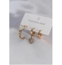 316L Çelik Gold Renk Kalp Model Zirkon Taşlı Kadın Küpe Kombini - TJ-BKP7101