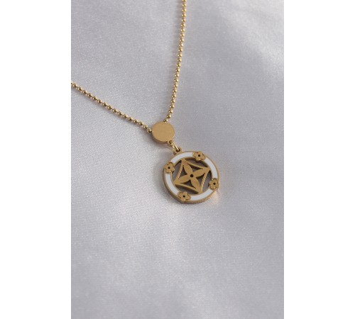 316L Çelik Gold Renk Çiçek Figür Kadın Kolye - TJ-BKO7152