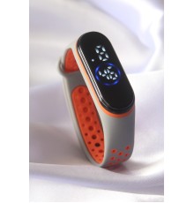 Turuncu Gri Renk Silikon Dijital Dokunmatik Led Saat - TJ-BS3459