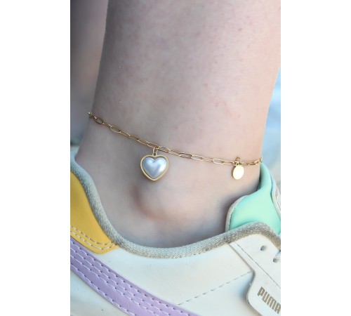 316L Çelik Gold Renk Kalp Model Kadın Halhal - TJ-HH1493