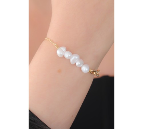 Gold Renk İnci Boncuk Model Kadın Bileklik - TJ-BB5129
