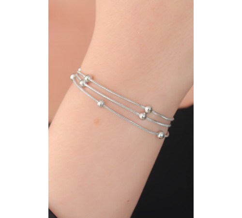 316L Çelik Gümüş Renk Minimal Top Figür Kadın Bileklik - TJ-BB5142