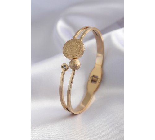 316L Çelik Gold Renk Çeyrk Altın Zirkon Taş Detay Kadın Kelepçe - TJ-BB5152