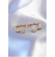 Gold Renk Zirkon Taşlı Yıldız Model Kadın Küpe - TJ-BKP7236