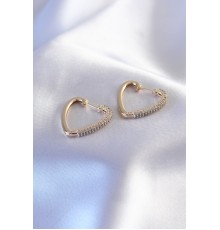 Gold Renk Zirkon Taşlı Kalp Model Kadın Küpe - TJ-BKP7237