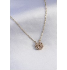 316L Çelik Gold Renk Açılır Zirkon Taşlı Yonca Model Kadın Kolye - TJ-BKO7290