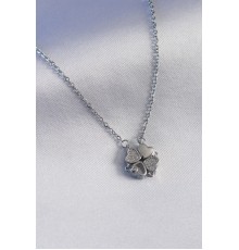 316L Çelik Gümüş Renk Açılır Zirkon Taşlı Yonca Model Kadın Kolye - TJ-BKO7293