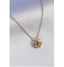 316L Çelik Gold Renk Açılır Yonca Model Zirkon Taşlı Kadın Kolye - TJ-BKO7292