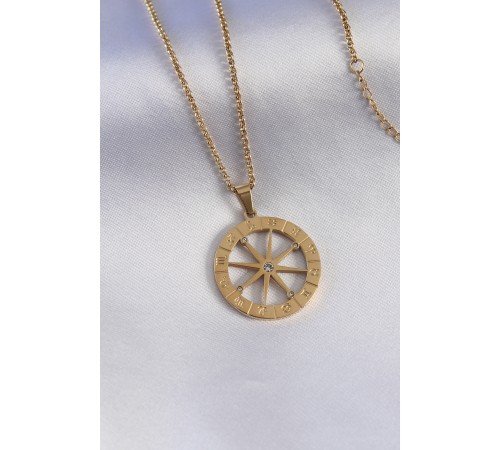 316L Çelik Gold Renk Burçlar İşleme Zirkon Taşlı Kadın Kolye - TJ-BKO7321