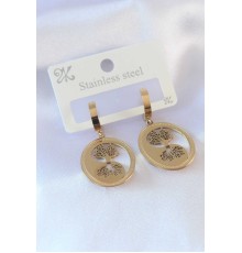 316L Çelik Gold Renk Hayat Ağacı İşleme Kadın Küpe - TJ-BKP7336
