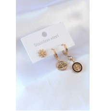 316L Çelik Gold renk Ağaç Model Çiçek Detay Zirkon Taşlı Kadın Küpe - TJ-BKP7348