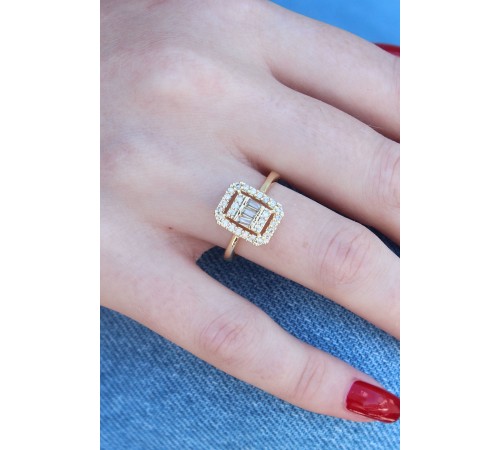 Gold Renk Baget Zirkon Taşlı Kadın Yüzük - TJ-BYK2601