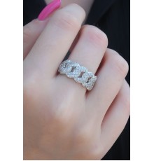 Gümüş Renk Zirkon Taşlı Zincir Model Kadın Yüzük - TJ-BYK2652