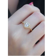 Gold Renk Zirkon Taşlı Kalp Model Charm Pirinç Kadın Yüzük - TJ-BYK2654