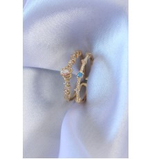 Gold Renk Zirkon Taşlı Taç Figür Pirinç Kadın Yüzük - TJ-BYK2706