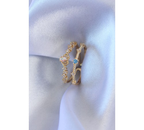 Gold Renk Zirkon Taşlı Taç Figür Pirinç Kadın Yüzük - TJ-BYK2706